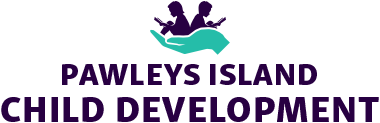 Pawleys Island Child Development typographic logo with a hand holding children